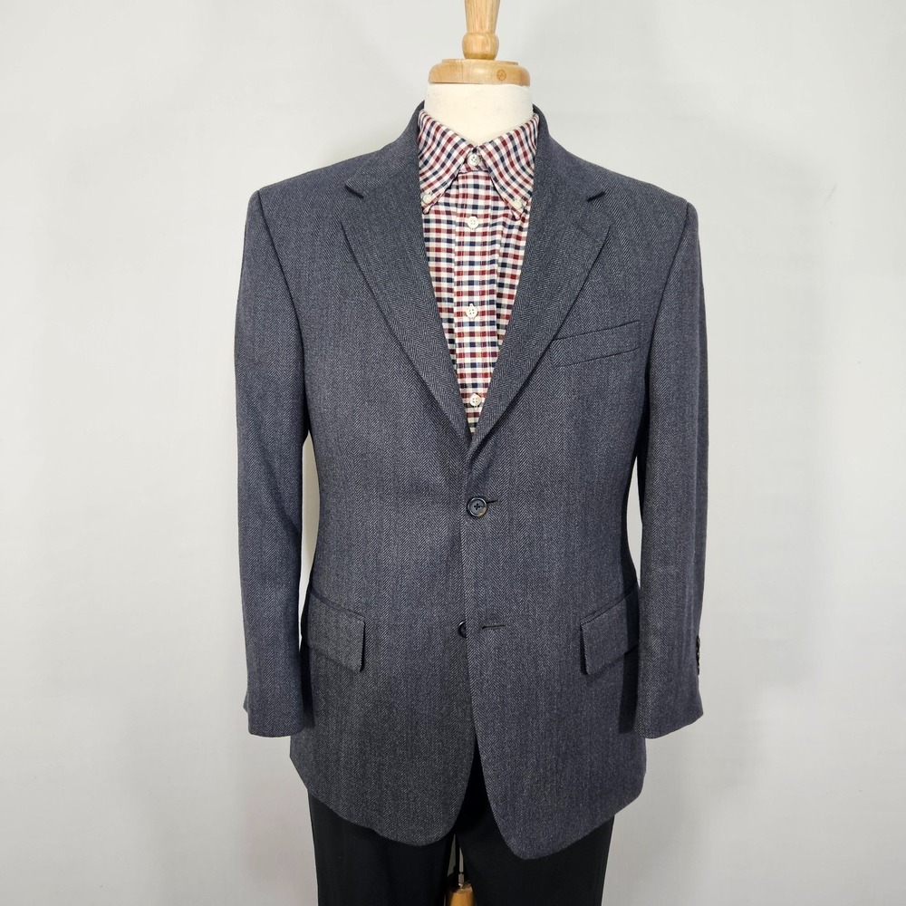 Nautica‎ Men's Sport Coat Blazer Two Button Tweed Herringbone Gray Blue Lamb 40S